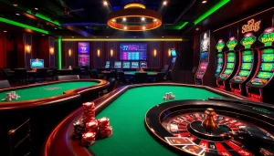 Experience thrilling poker action at 79king's luxury casino with vibrant roulette wheels, slot machines, and betting excitement.