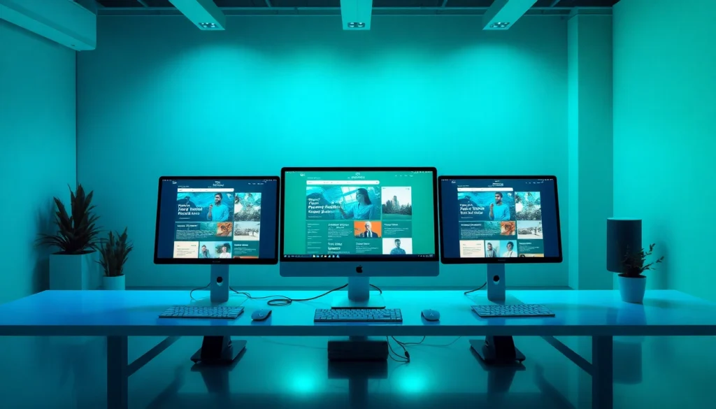 Desenvolvimento de Sites: equipe trabalhando em um projeto de criação de sites modernos e responsivos.