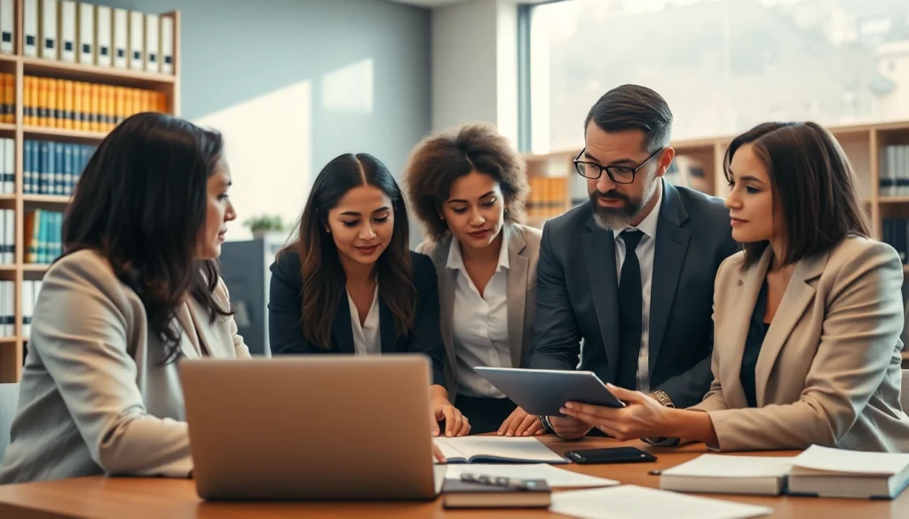 Consulting team at https://www.fisher-wilsey-law.com reviewing documents in a modern office.