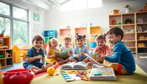Engaged children playing at https://juniorsjunction.com, showcasing a vibrant child care atmosphere.