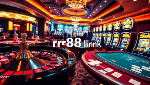 Discover the excitement of gambling with the rr88 link at a vibrant casino scene featuring slot machines and poker chips.