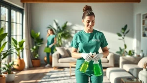 Experience eco-friendly cleaning with https://ecocleanellies.com in a vibrant home setting with a diverse team.