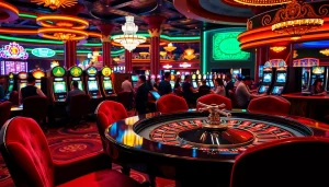 คาสิโนที่มีโต๊ะรูเล็ตและสล็อตที่มีสีสันมากมายให้นักพนันได้เพลิดเพลิน