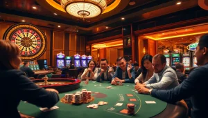 Nhà cái XX88 players enjoying thrilling casino games at a vibrant roulette table.