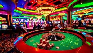 Hi88 casino players enjoying vibrant roulette and poker games in an exciting environment.
