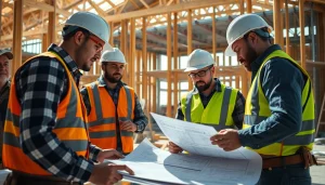 Find skilled good builders near me reviewing plans on a vibrant construction site.