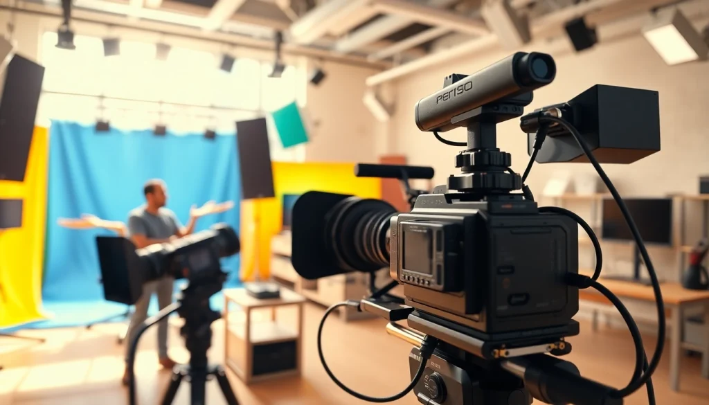 Engaging video production scene showcasing a filmmaker working with professional equipment.
