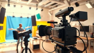 Engaging video production scene showcasing a filmmaker working with professional equipment.