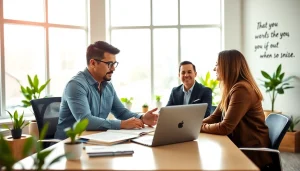 Engaging financial advisor San Antonio assisting clients in a well-lit office environment.