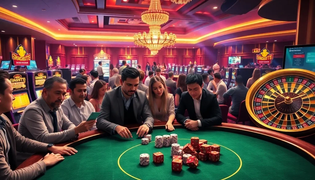 Experience the thrill of MM88 at a vibrant poker table surrounded by avid gamblers and neon-slot machines.