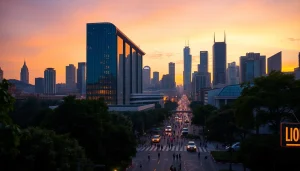 Showcasing innovation in the city, 79king architecture illuminates the skyline at dusk.