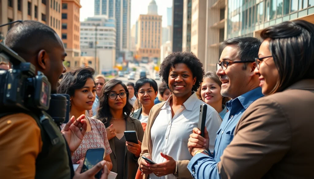 Reporters from https://2urbangirls.com engaging with diverse community members in lively discussions.
