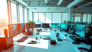 Explore the features of https://best-ai-tools.org for top AI tools in a modern office setting.