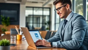 Engage with Rent LinkedIn Profile in a professional setting featuring modern technology.