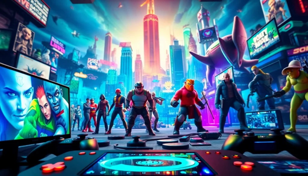 Engaging visual representation of https://gamelevate.com showcasing popular gaming characters in a vibrant landscape.