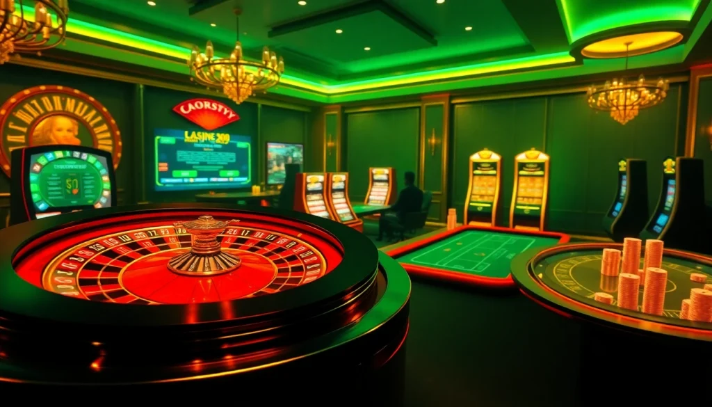 Engage in thrilling gameplay at S8 with vibrant casino visuals featuring roulette and poker tables.