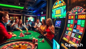 Play and win at SuperPH with vibrant casino games featuring joyful players and dazzling rewards.