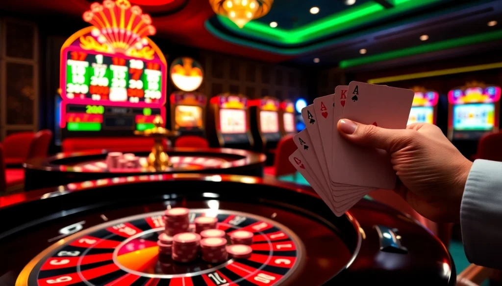 Experience the thrill of online gambling at vn88 with vibrant casino visuals and engaging elements.