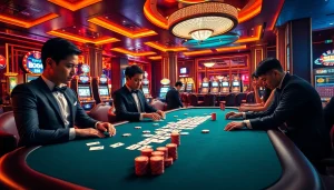 Engaged players at the MM88 Tokyo poker table enjoying a thrilling casino experience.