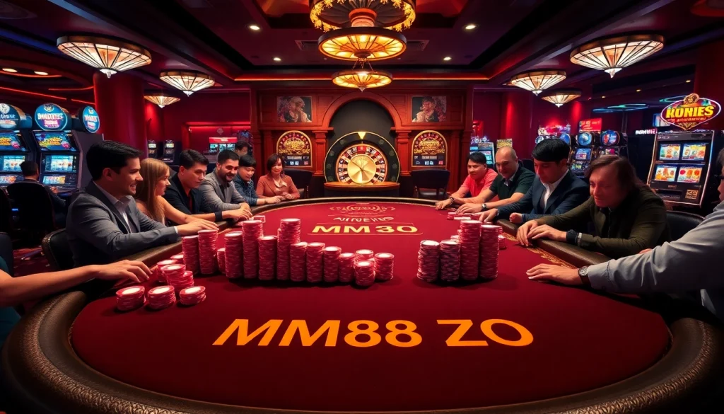 Gambling excitement at MM88 ZO's luxurious poker table with vibrant chips and cards