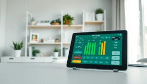Calculate your BMI effortlessly with a modern, engaging BMI calculator on a tablet in a bright office.