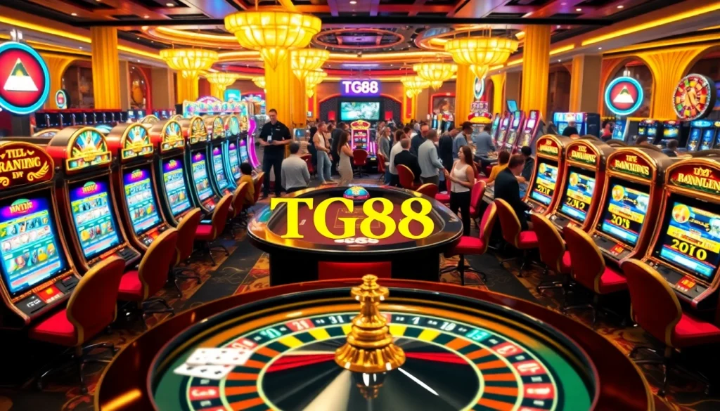 Experience the excitement of TG88 with dynamic casino visuals, featuring vibrant gaming elements.