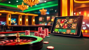 Experience the thrill of VN168 with a vibrant casino scene showcasing modern betting and classic games.