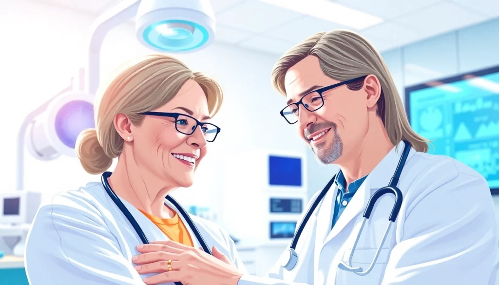 Promoting health services at https://tweestedenziekenhuis.nl, depicting a doctor and patient in a caring interaction.