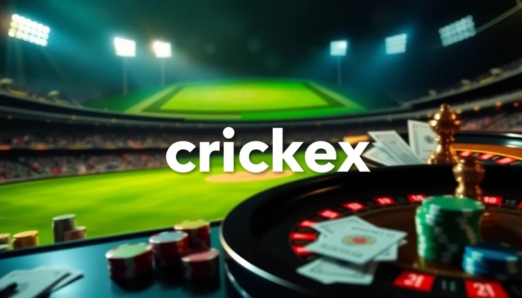 Crickex online betting interface showcasing cricket excitement with casino elements.