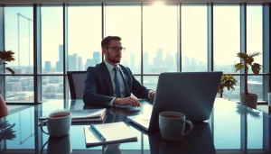 Business setting showcasing an entrepreneur focused on work in a modern office environment