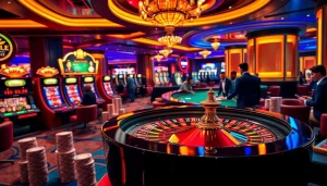 A thrilling roulette scene at kk win.com, showcasing vibrant poker chips and an engaging casino atmosphere.
