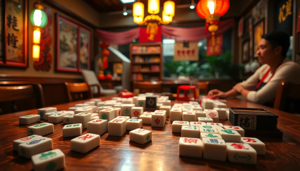 Permainan mahjong yang menarik dengan ubin berwarna-warni dan suasana yang ceria.