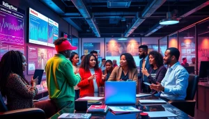 Engaging teamwork at a top hip hop PR agency promoting music growth and fanbase expansion.