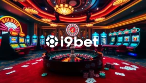Players engaging with i9bet's exciting online casino games, featuring vibrant tables and dynamic lighting.
