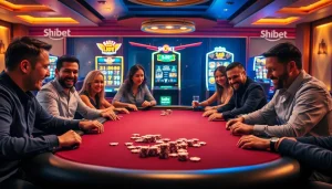 Players strategizing at a poker table in shbet, immersed in the exciting casino atmosphere, showcasing thrilling gaming moments.
