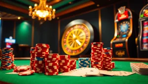 Experience the thrill of gaming at https://rr88it.com/ with luxurious casino tables filled with vibrant chips and cards.