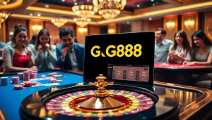 Players enjoying online gambling at GG88 with casino tables and roulette.