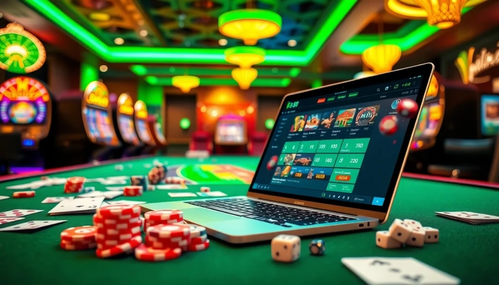 Khela88 gamblers placing bets at a lively online casino table with vibrant lighting.