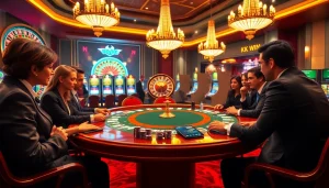 Participants enjoying a game of poker at KK WIN casino, surrounded by luxury and excitement.