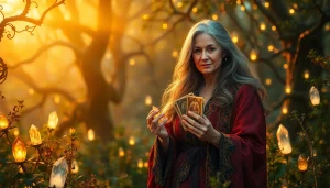 Experience intuitive readings at https://julielynn.co with a mystical witch surrounded by crystals and nature.