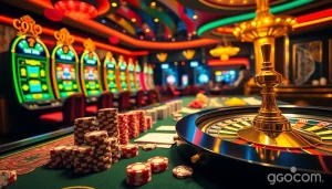 Engaging scene showcasing a vibrant casino atmosphere with gaming tables at go8.com.