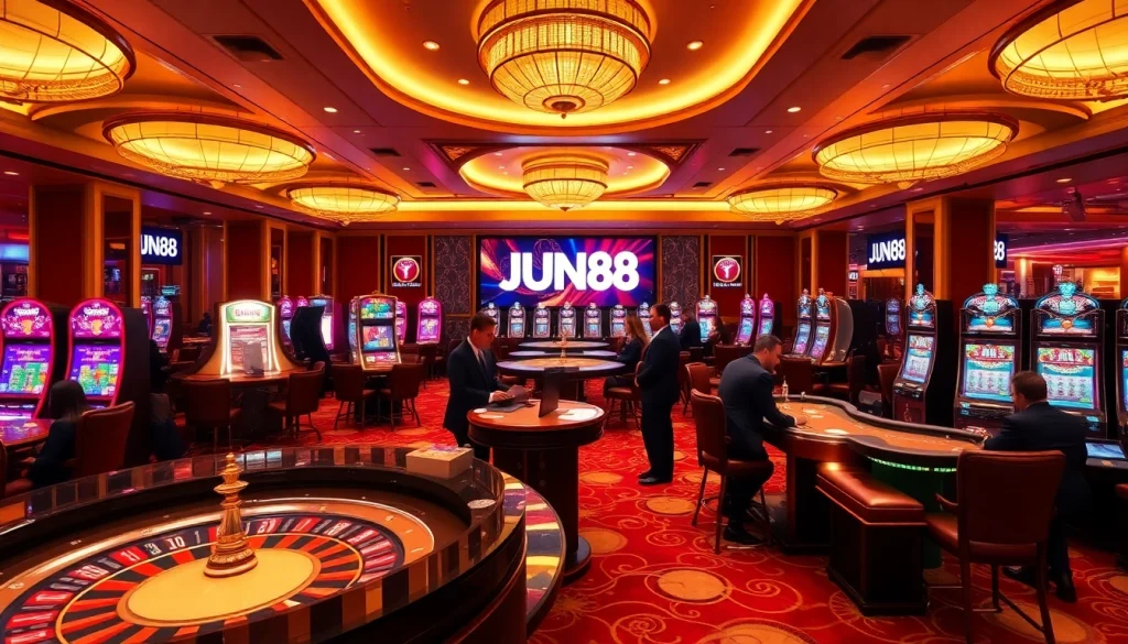 Experience the excitement of JUN88 casino with vibrant gaming tables and professional dealers.