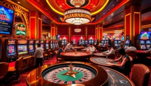 RAJABARONG-themed slot machines highlight an exciting casino scene filled with eager players and vibrant action.