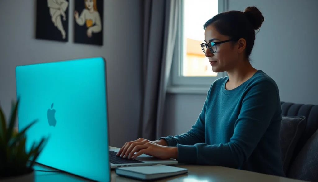 Trabajando desde casa para hacer dinero desde casa con una computadora portátil en un ambiente acogedor.