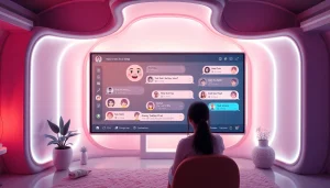 Engaging AI sex chat experience showcasing a user interacting with a lifelike character in a cozy digital environment.