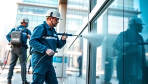 Professional facade cleaning by SureClean showcasing sparkling surfaces and eco-friendly solutions.