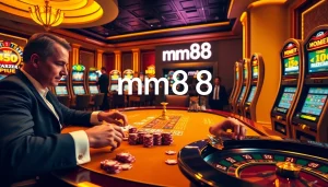 Experience thrilling gameplay at mm88 with luxurious casino tables and vibrant gaming action.