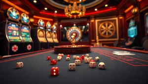 Tài xỉu MD5 table with vibrant dice in a luxurious casino setting.
