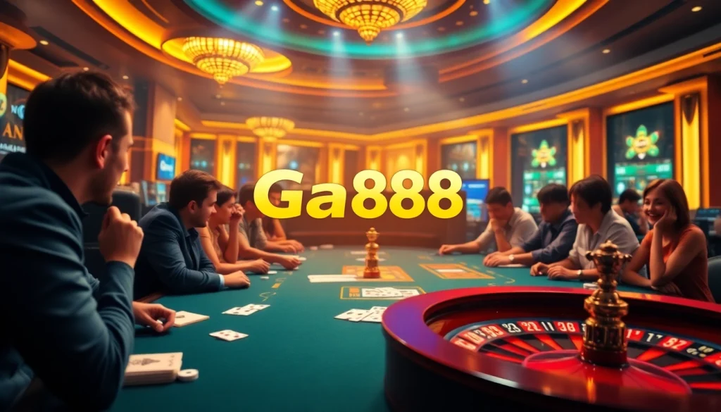 Experience thrilling Ga888 online gambling with vibrant poker chips and a roulette wheel featured.