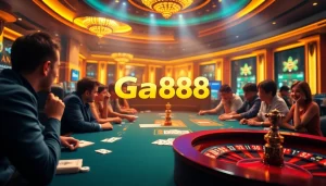 Experience thrilling Ga888 online gambling with vibrant poker chips and a roulette wheel featured.